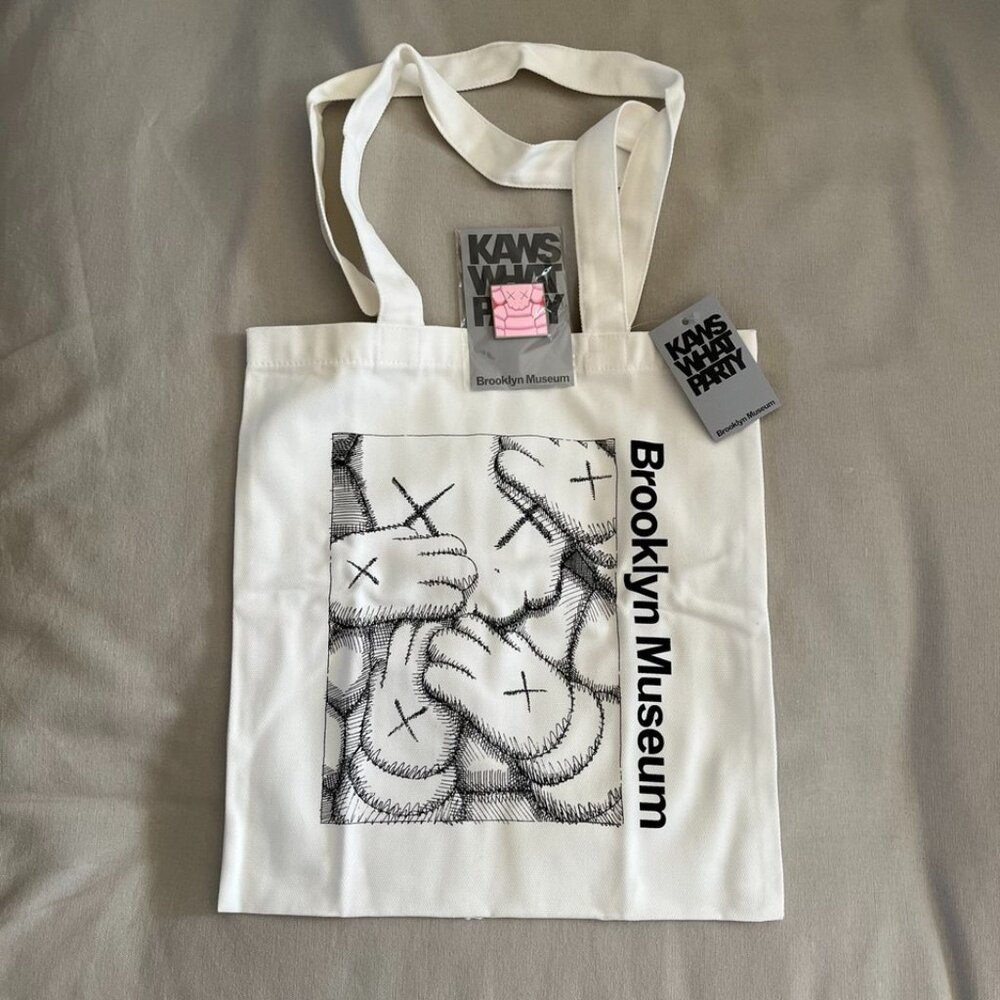 NEW KAWS What Party x Brooklyn Museum Tote and Pin